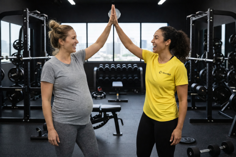 vrouwen die met een groeiende buik gaan sporten